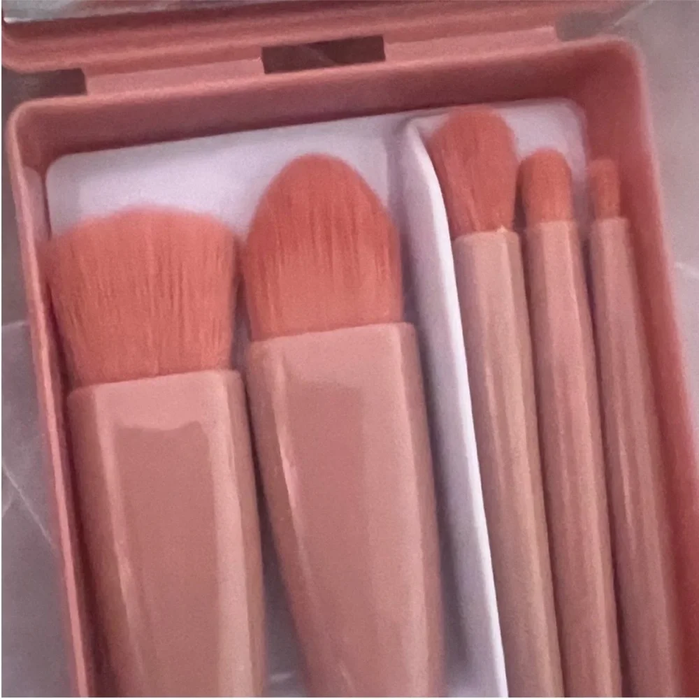 Travel Makeup Brush Set In Mirrored Compact Case, 5 Brush Mini Travel Set
